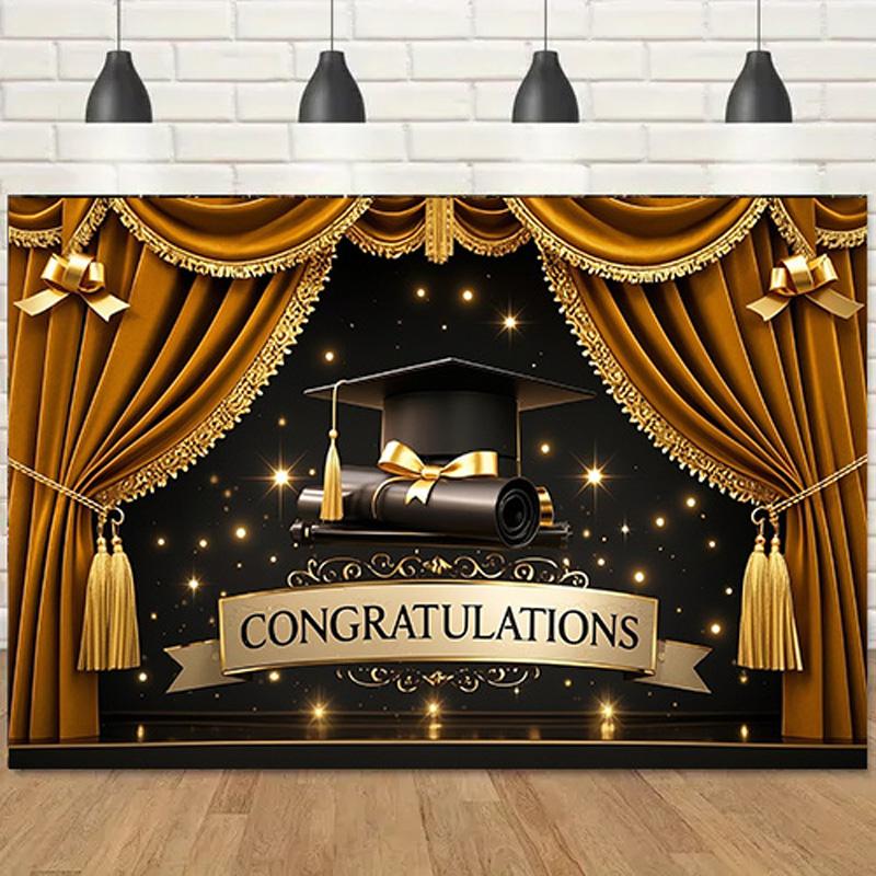 Pozadí na oslavu promoce, text "Gratulujeme", téma promoční čepice a závěsu pro domov, zahradu nebo svátek, promoční dekorace