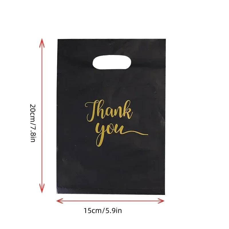 

10/50/100 шт. Черный пакет «Спасибо» Пластиковый пакет с ручками Упаковка для подарков «Спасибо» Юбилей Рождество День рождения Свадебная вечеринка 10pcs