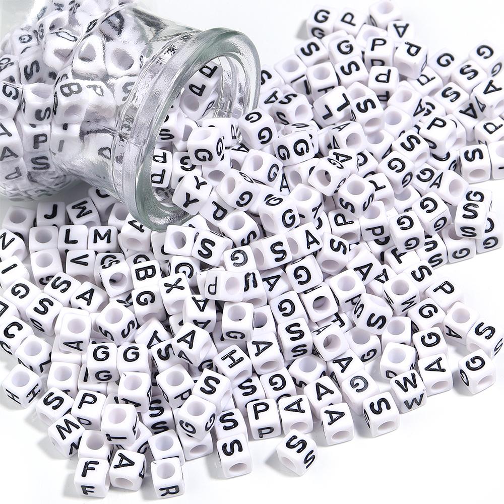 100pcs 6mm White Black Acrylic Square Letter Beads Alphabet Loose Spacer Bead For Jewelry Making DIY Bracelets Necklace Supplies