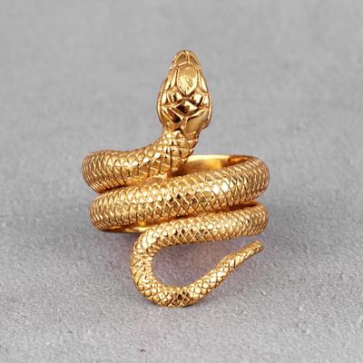 Golden Snake Animal Stainless Steel Mens Rings Punk Hip Hop Unique Trendy For Male Boyfriend Jewelry Creativity Gift
