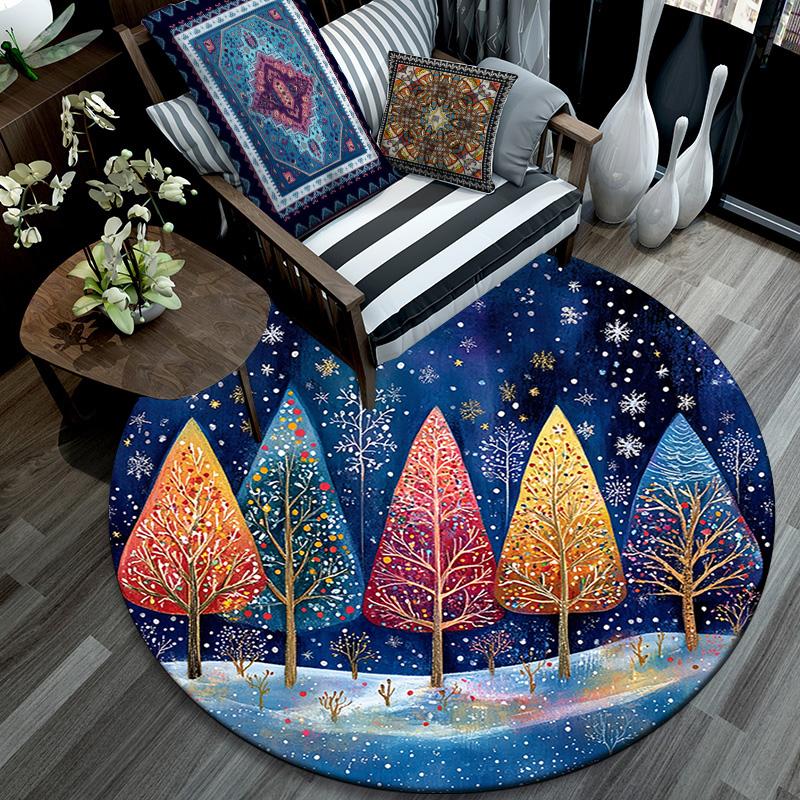 Winter Forest Round Area Rug,Carpet Rug for Living Room Bedroom Sofa Playroom Decor,Non-slip Floor Mat