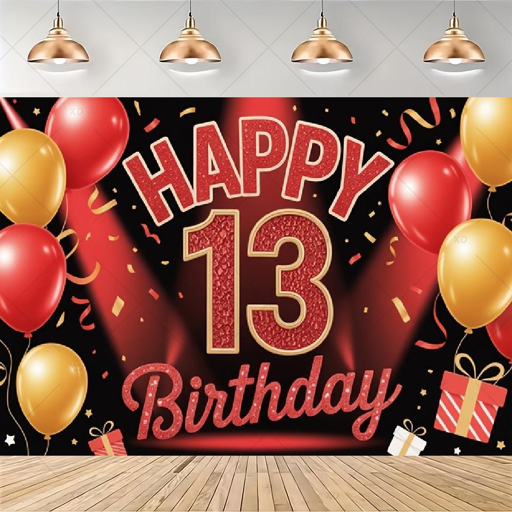 Party decorations for a 13th birthday, official backdrop for a teenager, black and purple balloon background, photo banner for...4540