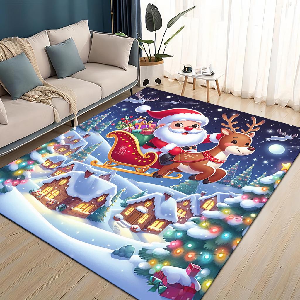 Merry Christmas Cartoon Santa Claus Snowman New Year Gift Carpet Rug for Living Room Bedroom Home Sofa Decoration,Non-slip Mat