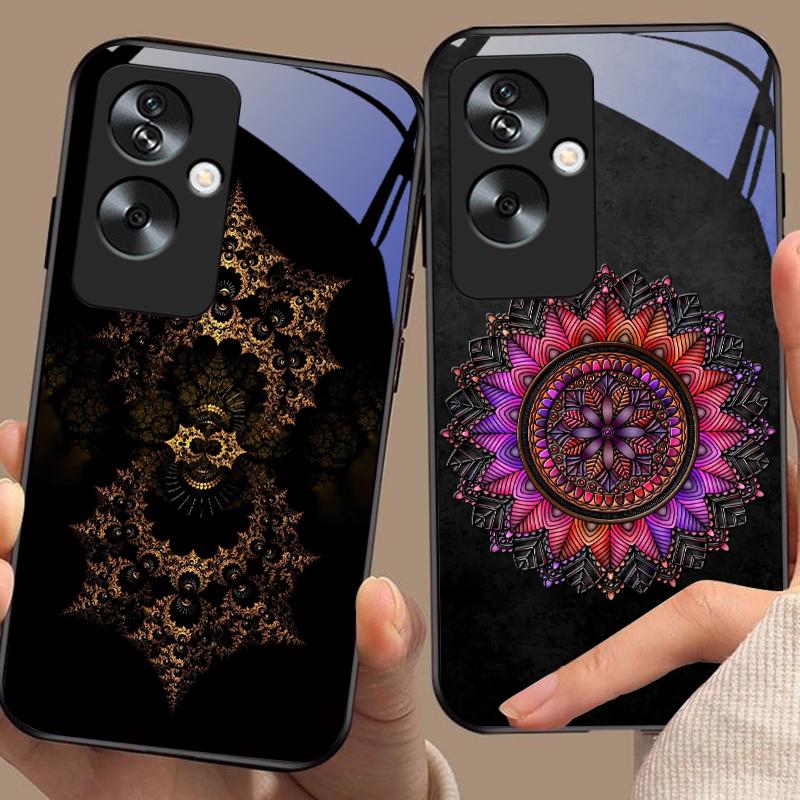 Luminous Black Lotus For Oppo A79 5G 58 78 74 60 4G Reno 11F Realme GT 6 11 Note 50 10 C55 X2 Tempered Glass Black Phone Case