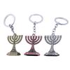 Jødisk Nøkkelring for Hanukkah-feiring Sinklegering Jerusalem Lysestake Jødisk Symbolikk Menorah Form