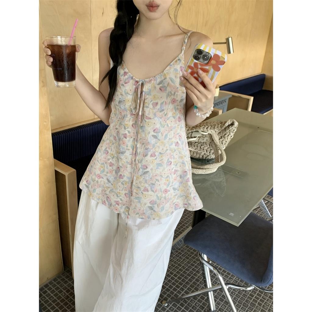 Korean sweet broken flower sling vest women's summer new loose age-reducing top outer wear
