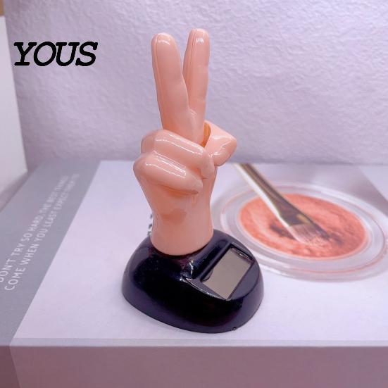 Healing Atmosphere Car Decor Solar Powered Finger Shaking Decor, Creative Dashboard Ornament, Ornament Swinging Figurine for Desk Office, Cute