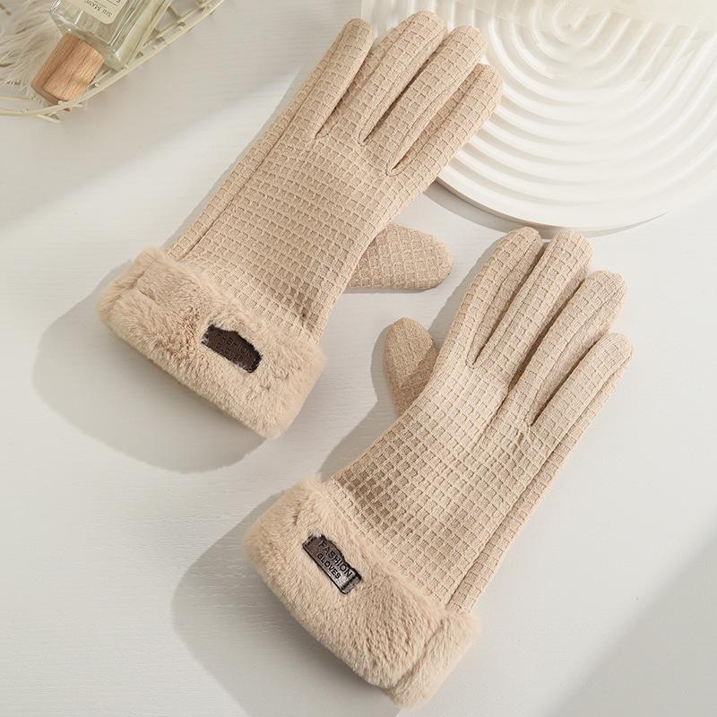 Warm Gloves for Women In Autumn and Winter Outdoor Riding Cold Proof Thickened Plush Velvet Cute Bow Develvet Touch Screen Gloves