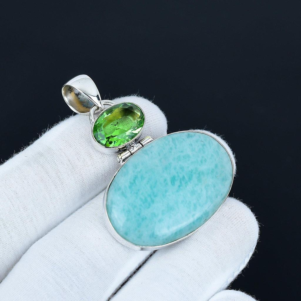 Amazonite & Peridot Gemstone Pendant Handmade 925 Sterling Silver Pendant Designer Jewelry Handmade Pendant Necklace Birthday Gifts
