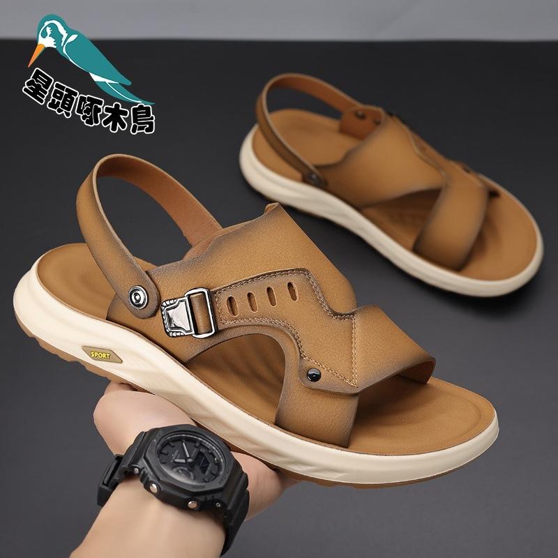 2025 Summer Men's Sandals Outdoor Beach Shoes Non-slip Leather Sandals Platform-soled Breathable Sandals Sandals
