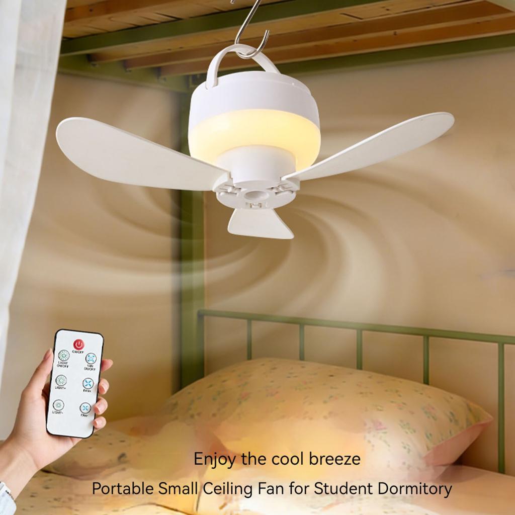 Outdoor Camping Fan Portable Ceiling Fans Tent Ventilator Cooler Rechargeable Electric Fan Remote Control LED Lighting 5 Speeds
