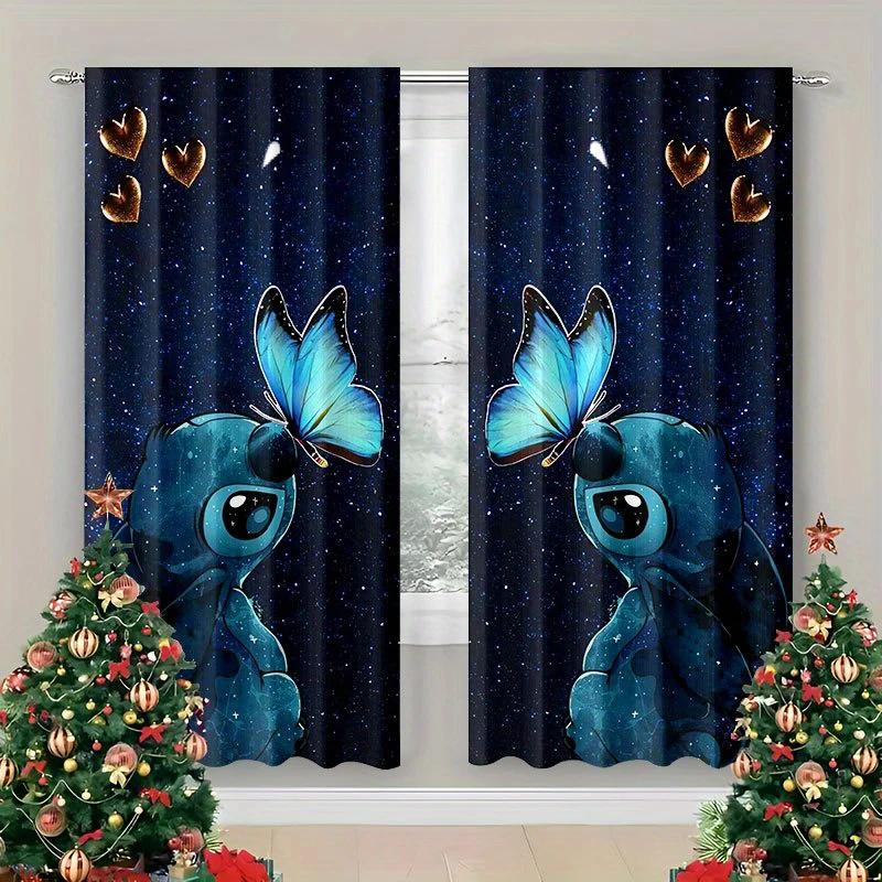 Starry Night Butterfly Themed Printed Curtains Pole Bag Bedroom Living Room Home Decoration Made Of Polyester Area Window Treatment