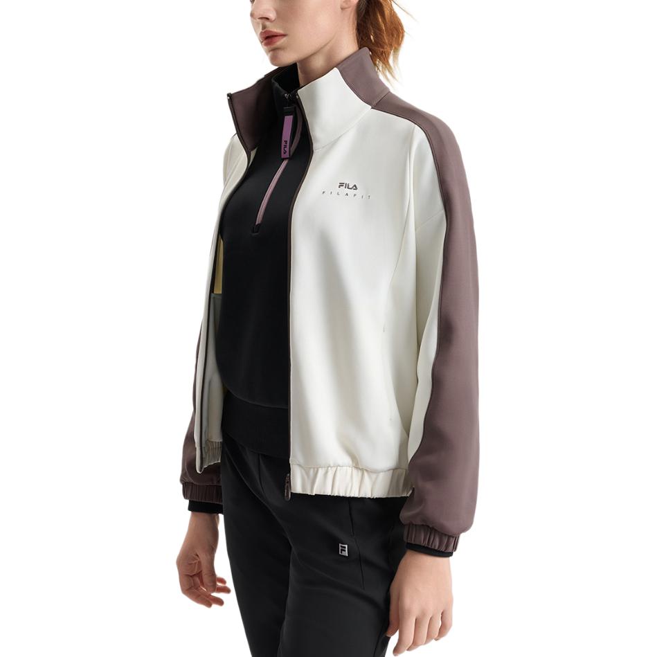 FILA Casual Stand Collar Long Sleeve Knit Jacket Women jackets Vanilla-White A11W511506FIV