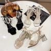 Fashion Fairy Style Square Toe Lace String Bead Wedding Shoes Transparent High Heels Elegant  Women Summer High Heeled Sandals