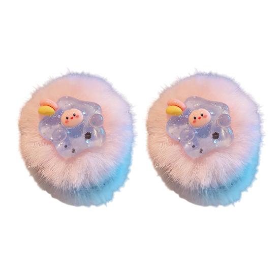 

2Pcs Girl Hair Tie Cartoon Rabbit Star Decor Soft Plush Hair Rope High Elasticity Fuzzy Hair Band Winter Hair B