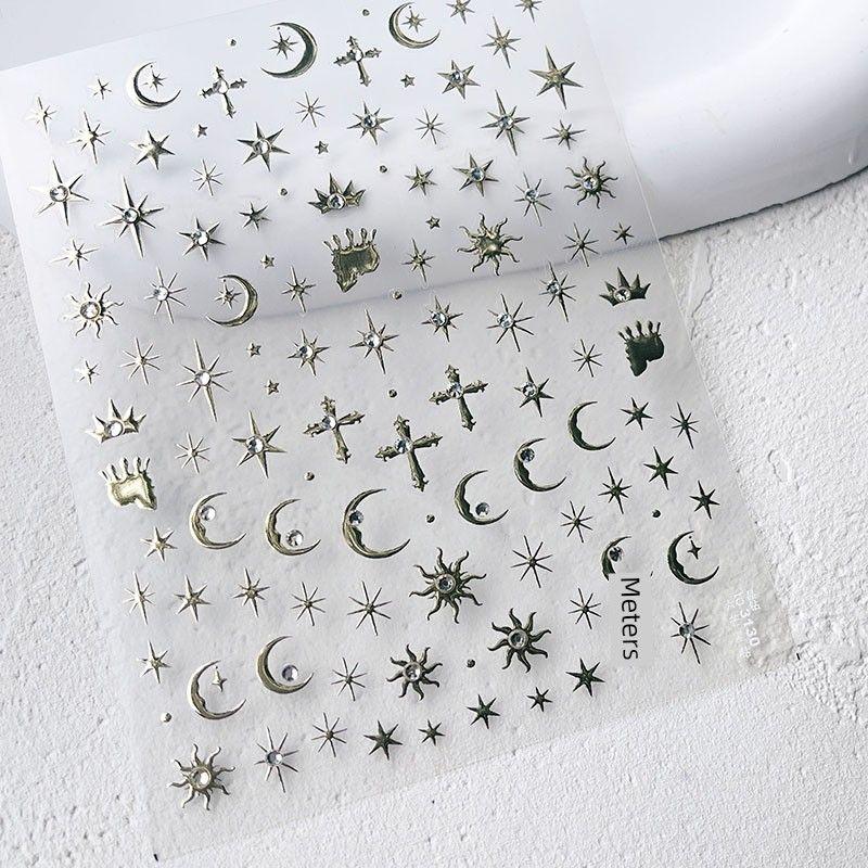 

Bright Crystal Six-Pointed Star Nail Sticker Tomoni Bronzing Silver Star Moon Cross Nail Sticker 5D Nail Ornament Silver Hexagram Drill 3130
