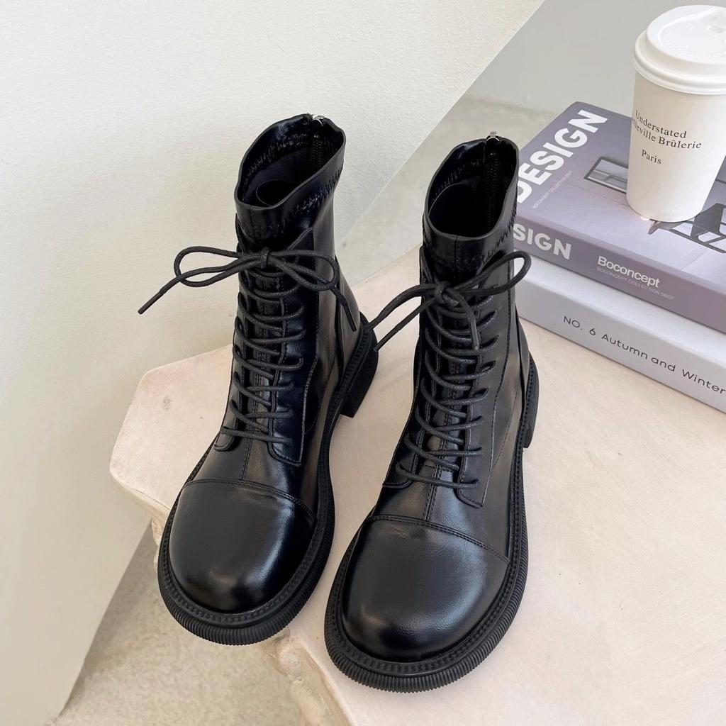 Martin Boots Women's 2025 Spring and Autumn New British Style Versatile Lace-up Short Boots Platform-soled Locomotive Single Boots Round Head Women's 
