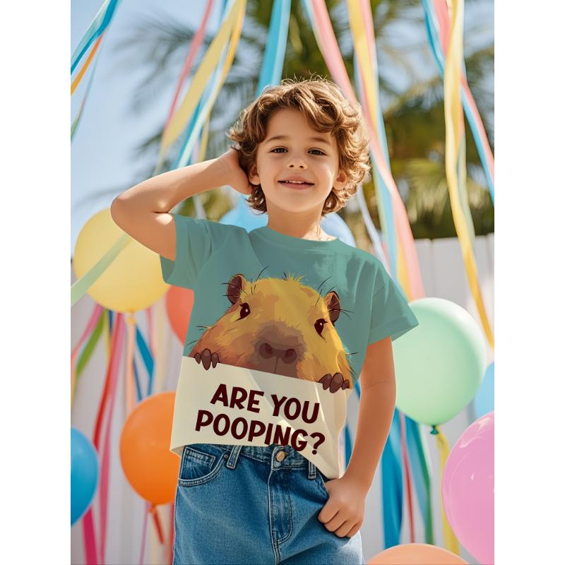 

Милый графический принт капибары Детская одежда Футболка для мальчиков Летняя с коротким рукавом 160