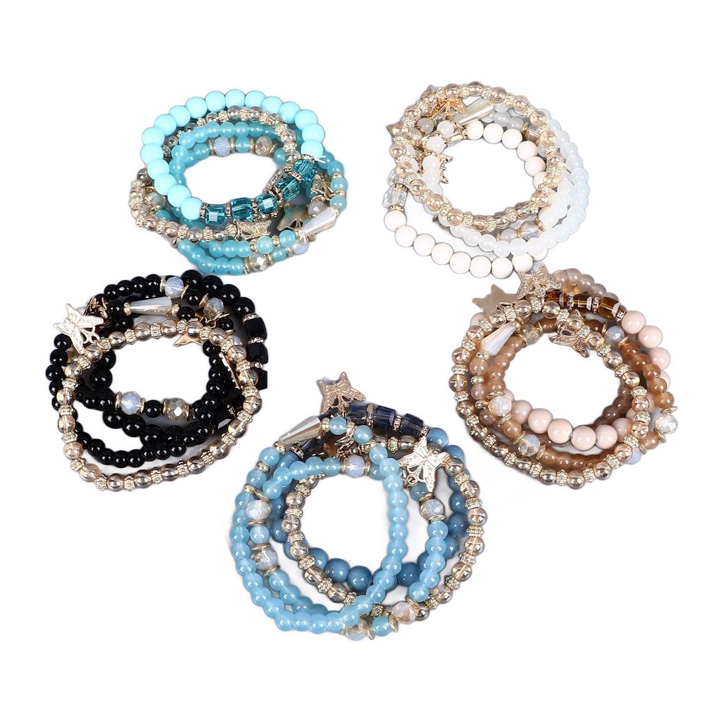 20 Pcs Butterfly Crystal Stone Stretch Pendant Bracelets Stackable Beaded Bracelet Set for Street Summer Beach