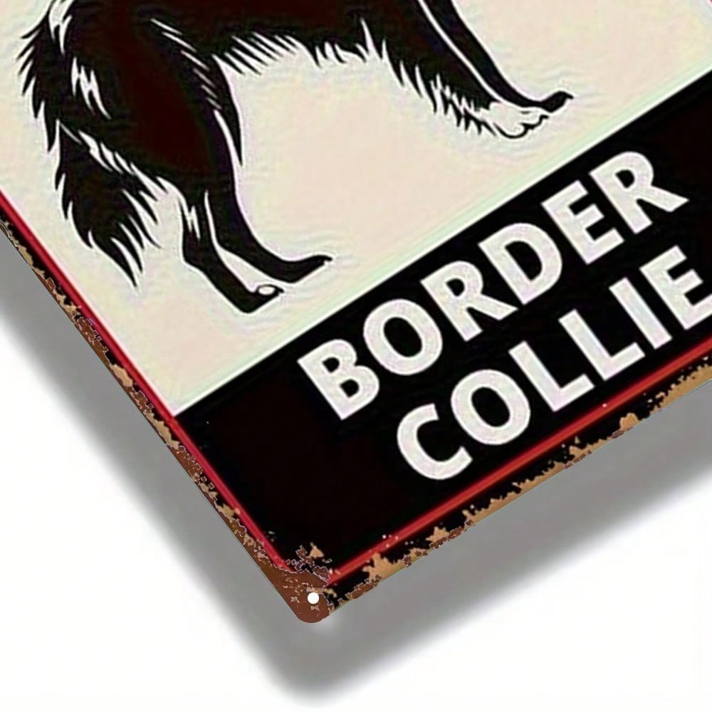 Retro Metal Border Collie Sign Garden Decor Fence Plaque