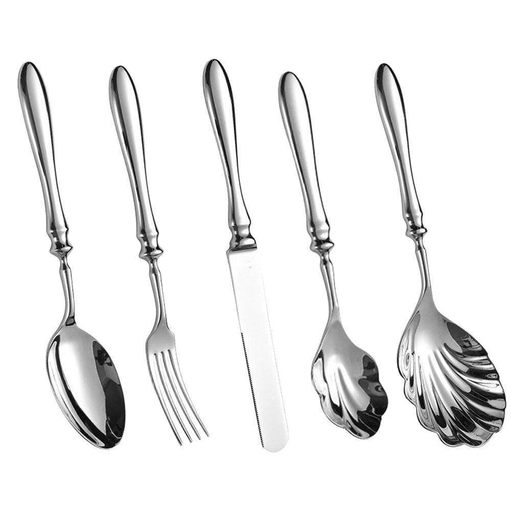 Mirror Polish Dessert Spoon Kits Shell Shape Dining Tableware Luxury Cutlery Set Home Kitchen