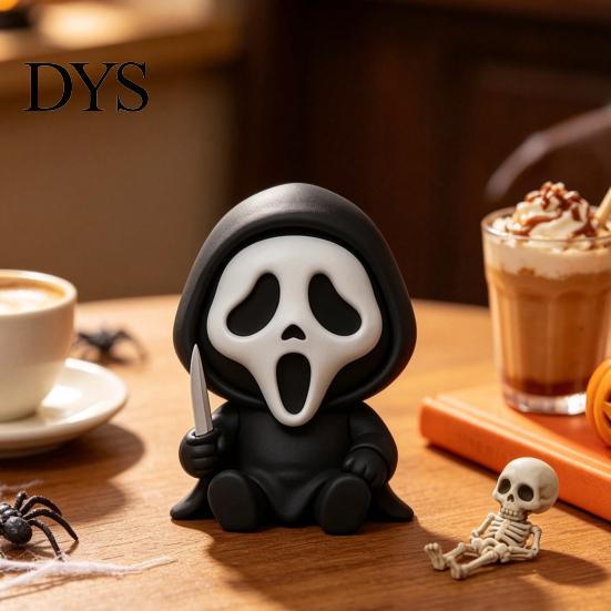 Compact Desktop Sculpture Mini Screaming Skeleton Figurine, 3D Printed Collectible Black And White Spooky Gift Ornament, Creepy Statue for Shelf Decor