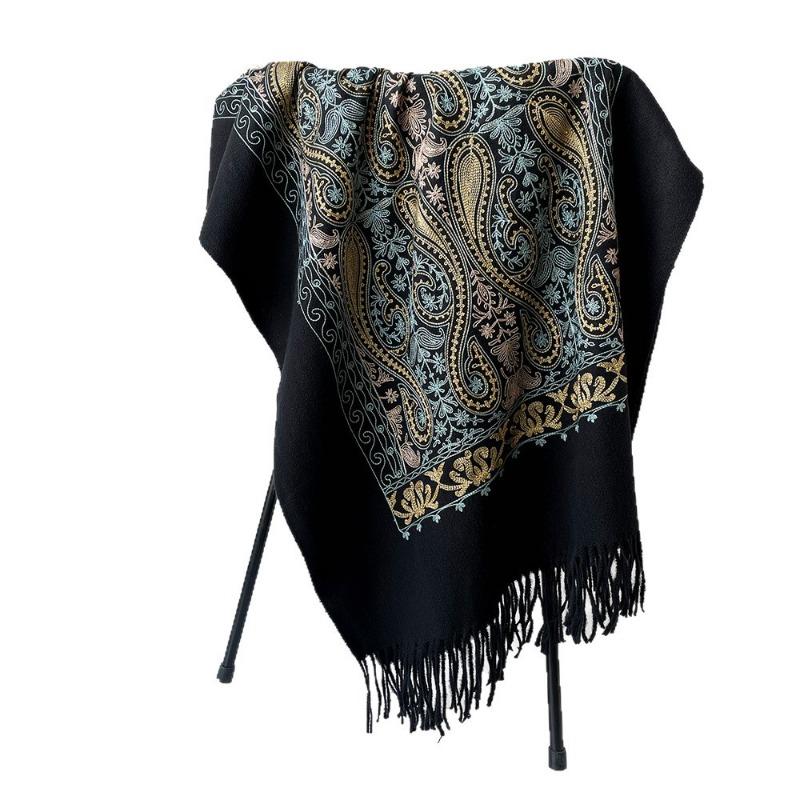 Embroidered cashew print scarf shawl long dual-purpose spring and autumn cape embroidered flower multi-functional scarf women