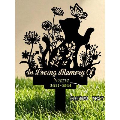 Metal Cat Memorial Garden Stake, Butterfly Flower Cat Loss Gift, Pet Sympathy Cemetery Decor