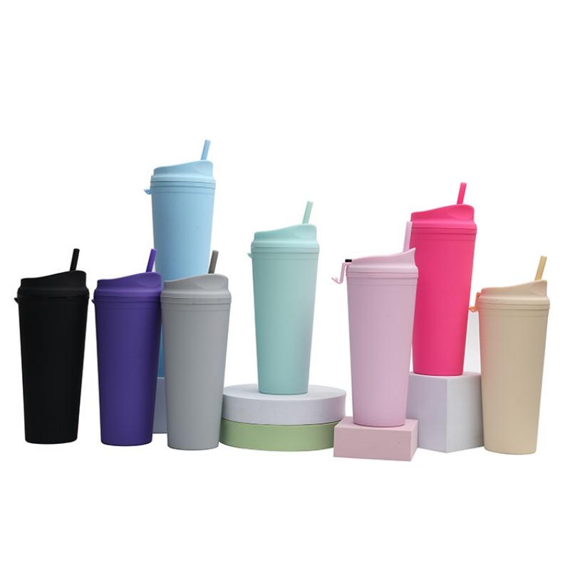 24oz Colorful Double Layer Plastic Fitness Mug Large Capacity Straw Outdoor Mug Gift Cup with Lid ,wholesale Custom