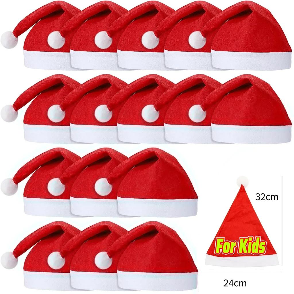 1-100pcs Christmas Hats Adults Kids Non-woven Red Santa Claus Hat Xmas Caps for New Year Party Home Decoration Festival Gifts