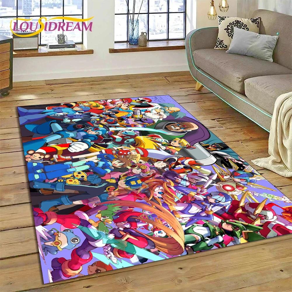 Retro Cartoon Rockman Mega Man Game Carpet Rug for Bedroom Living Room Home Sofa Decoration,Children Play Large Decor Floor Mat