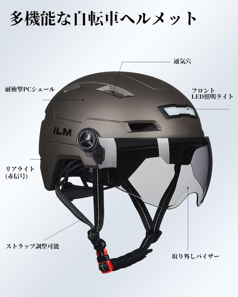 ILM Bicycle Helmet for Adults with LED Night Road Helmet for Commuting To School or Impact Adjustable Unisex Color Light, Lighting, Visor,