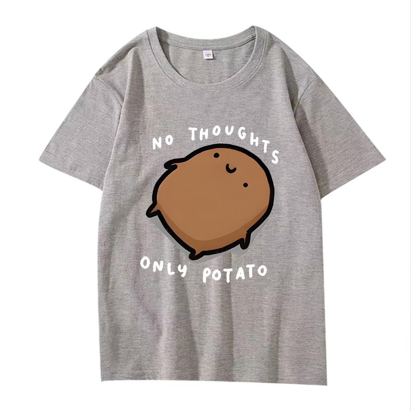 Cute Potato Graphic "No Thoughts Only Potato" Print T Shirt men women Oversized 100% Cotton top short sleeve Summer Unisextops
