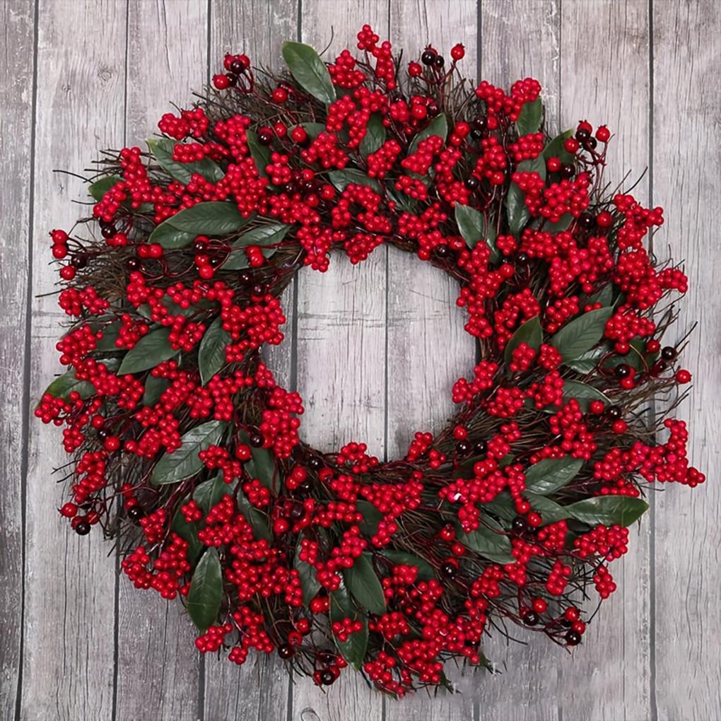 Christmas Decoration Wreaths for Front Door Cypress Leaf Red Berry Pine Handmade Wreath Xmas Home Wall Window Decor 45cm