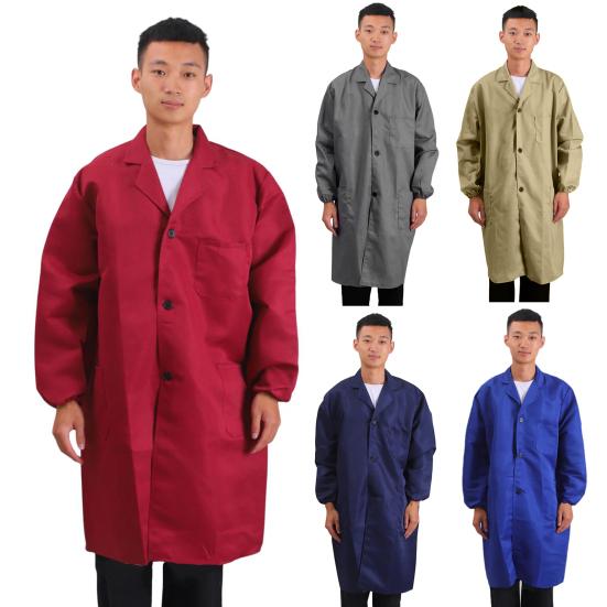 Arbeitsmantel für Damen und Herren, Revers, lange Ärmel, elastische Bündchen, einfarbig, waschbar, Arbeitsjacke mit Tasche, einreihig, mittellange Oberbekleidung