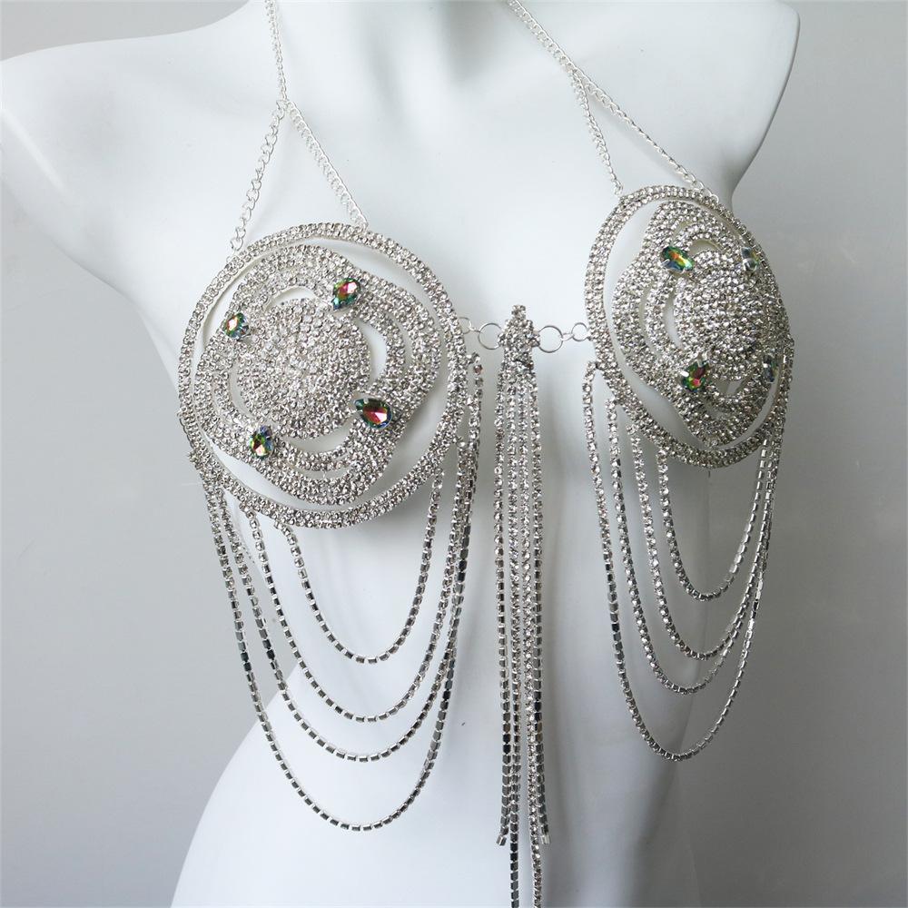 

European And American Rhinestone Fringed Chest Chain, Women S Sexy Exaggerated Fringed Full Diamond Bra Chain Body Chain