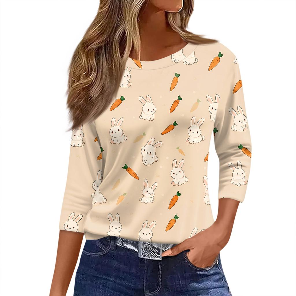 Women's T Shirt Christmas Print 3/4 Sleeve Daily Weekend Fashion Basic Round Neck Regular Top