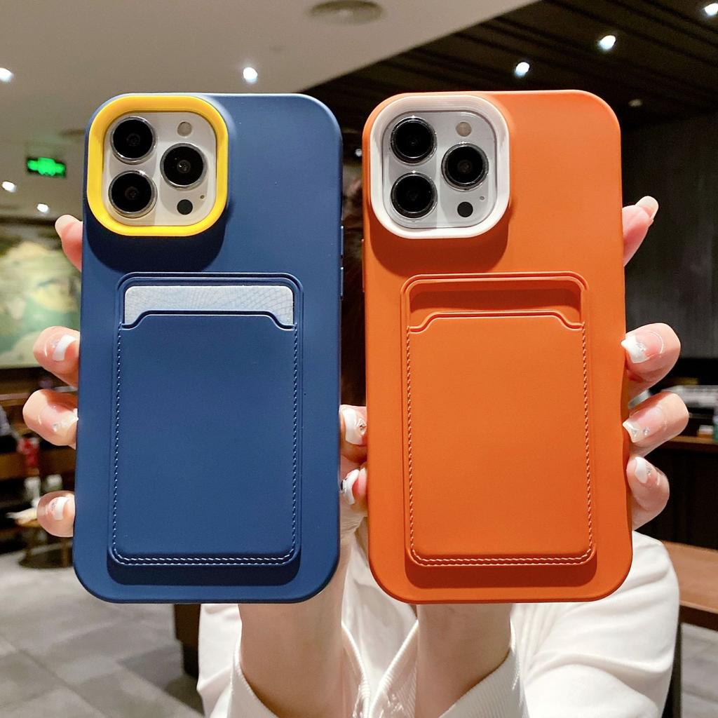 3-in-1 liquid card bag, suitable for Apple iPhone15Pro contrasting color mobile phone case 14 skin feeling plug-in card protective case