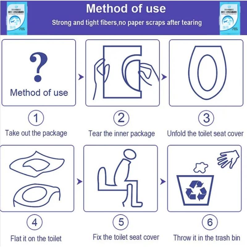 50 Stück Einweg-Toilettensitzbezüge aus Kunststoff, wasserdicht und rutschfest, einzeln verpackt, für unterwegs, Toilettensitzschutz