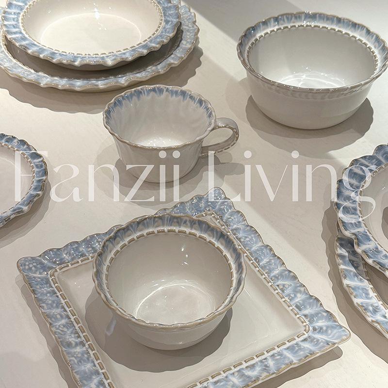 Fühl! Blaues Spitzen-Geschirrset: Steak, Frühstück, Westlich, Dessert, Obstteller