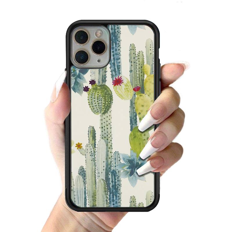 YNDFCNB Plant Cactus Phone Case Silicone PC+TPU Case for iPhone 11 12 13 Pro Max 8 7 6 Plus X SE XR Hard Fundas