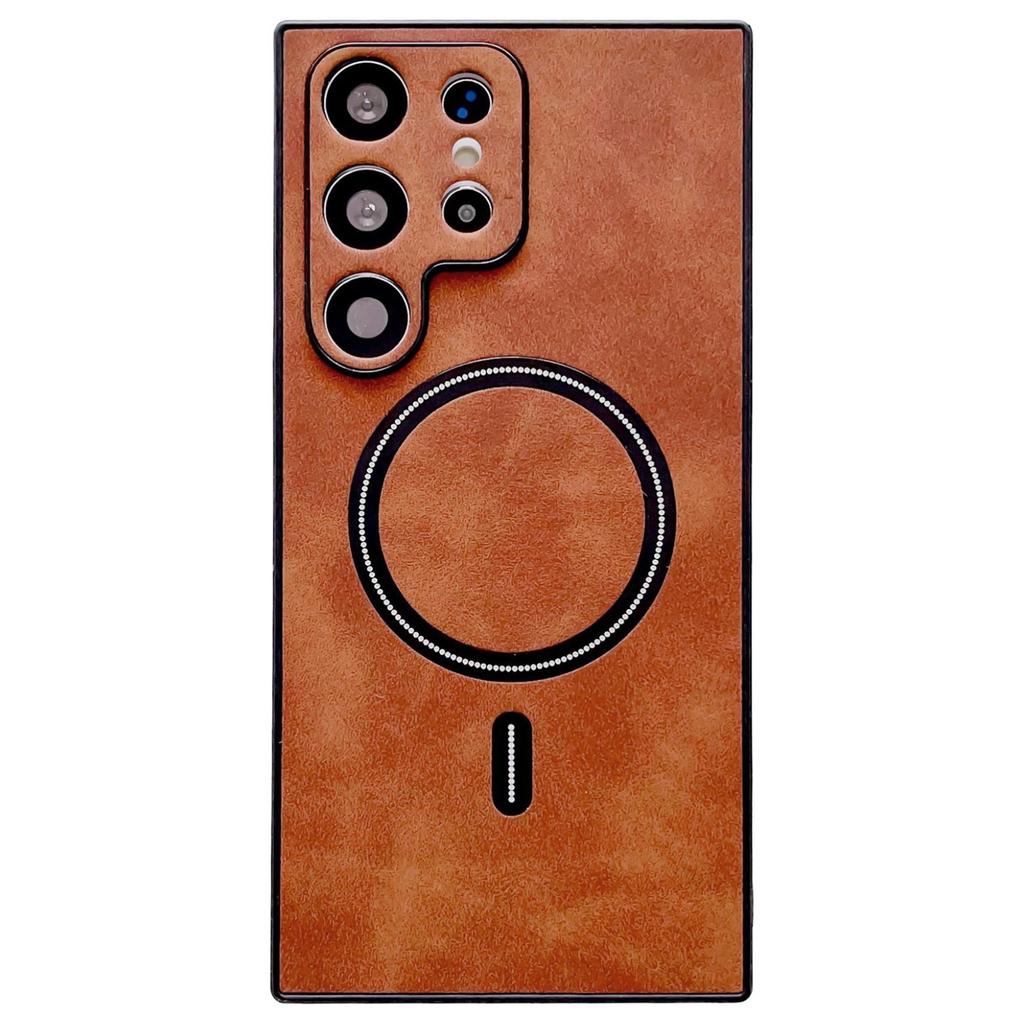 For Samsung Galaxy S22 Ultra 5G PU Leather Coated PC+TPU Phone Cover Magnetic Case