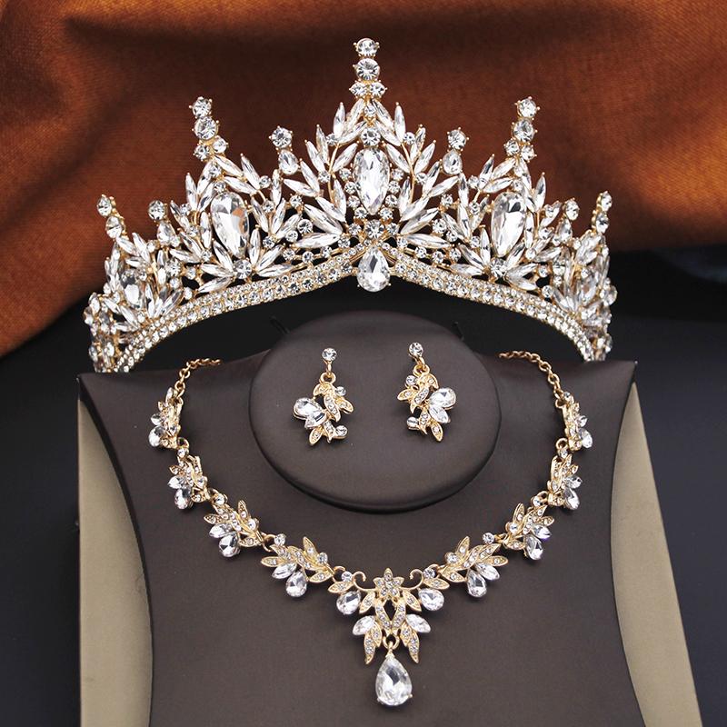 Princess Bridal Jewelry Sets for Women Wedding Crown Tiaras and Choker Necklace Earrings Bride Party Costume Jewelry Accessories