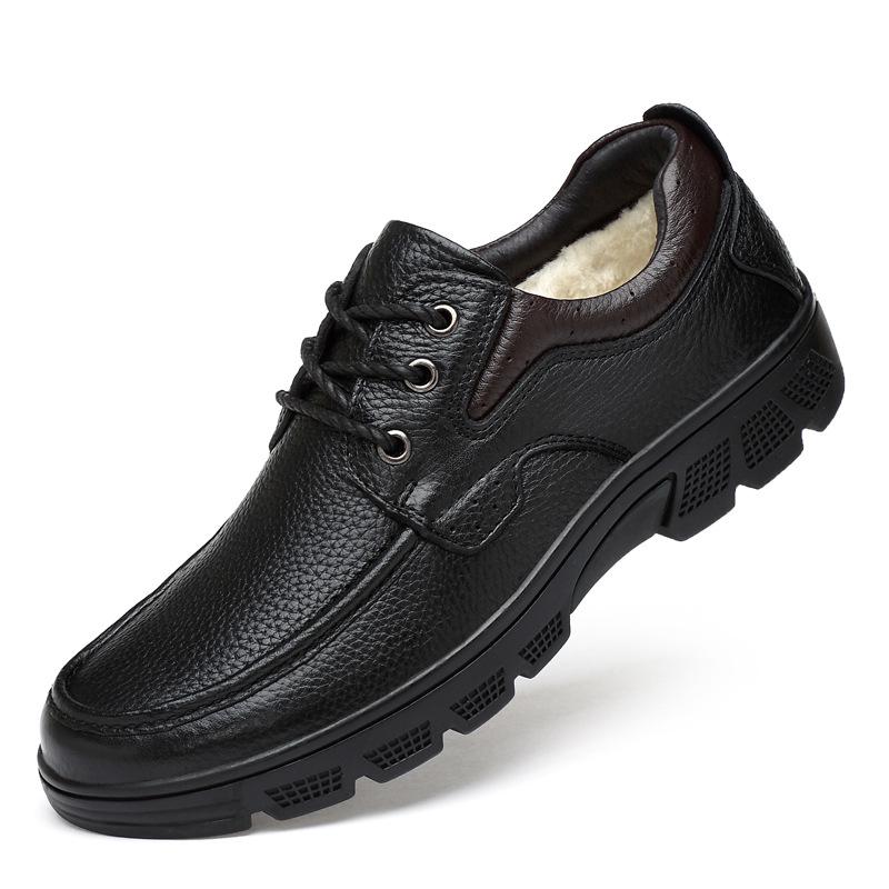 Autumn and winter leather single shoes large size business and leisure first-layer cowhide lace-up leather shoes men's velvet warm men's shoes