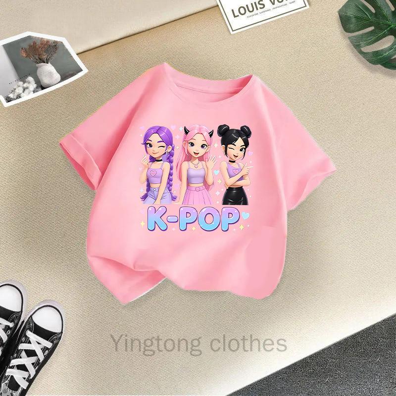 Summer Fashion Girls' Short Sleeved T-shirt Cute Printed Girls' Casual Versatile Top Cross Border