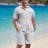 Men S Summer Workwear Short Sleeve Shirt Shorts Loose Waffle Set