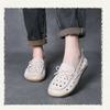 Johnature Genuine Leather Hollow-out Women's Slip-on Shoes Comfortable Casual Flat Breathable Sandals