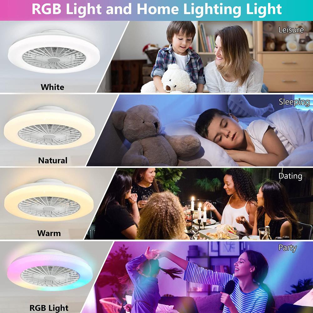 Бытовой потолочный вентилятор RGB с подсветкой Bluetooth с переменной частотой, лампа для спальни, современный минималистичный потолочный вентилятор со светом 50 см