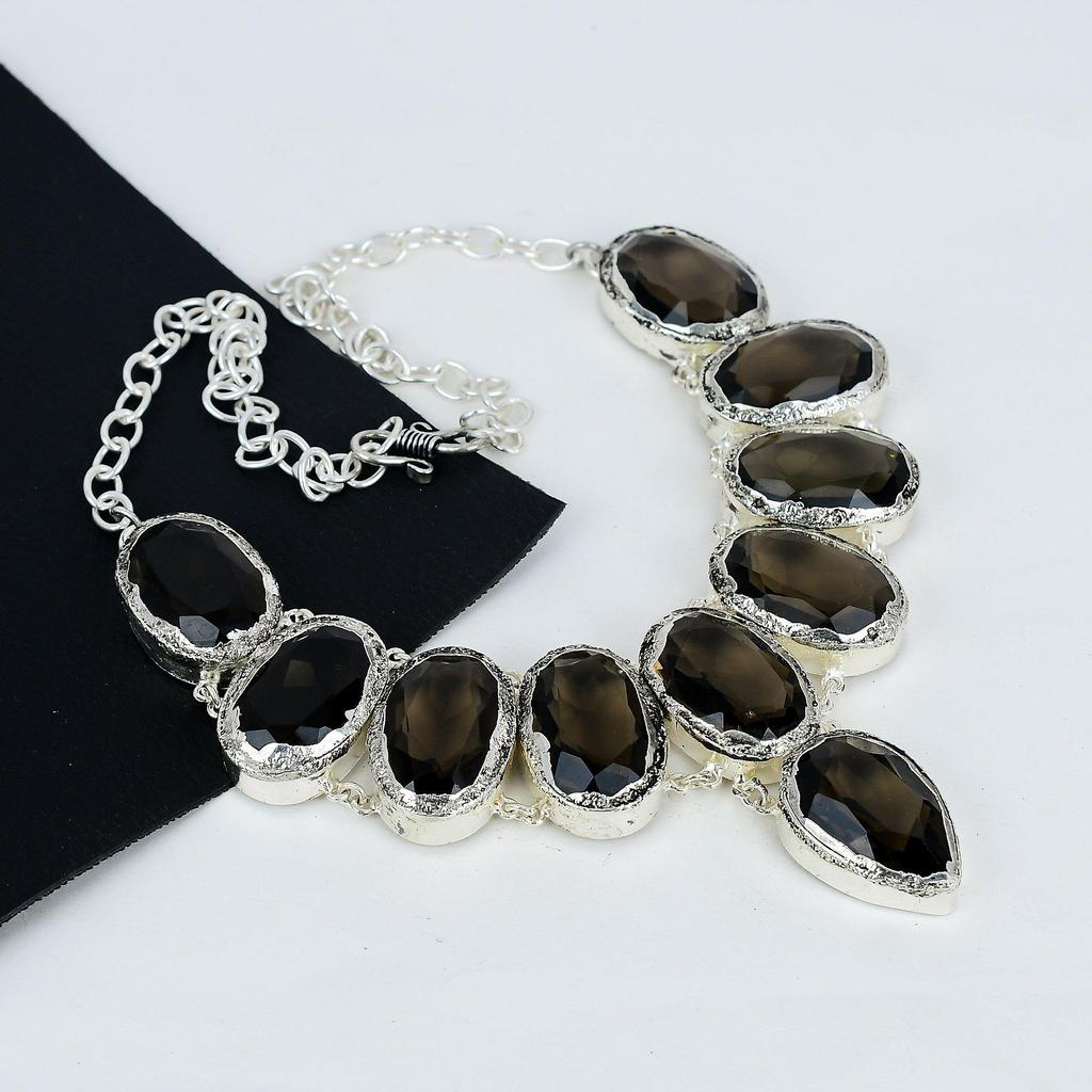Bellissima Pietra di Topazio Affumicato Fatta a Mano Argento Sterling 925 Elettroformato Collana, Topazio Affumicato Argento Per Moglie Collana Unisex Regalo d'Amore