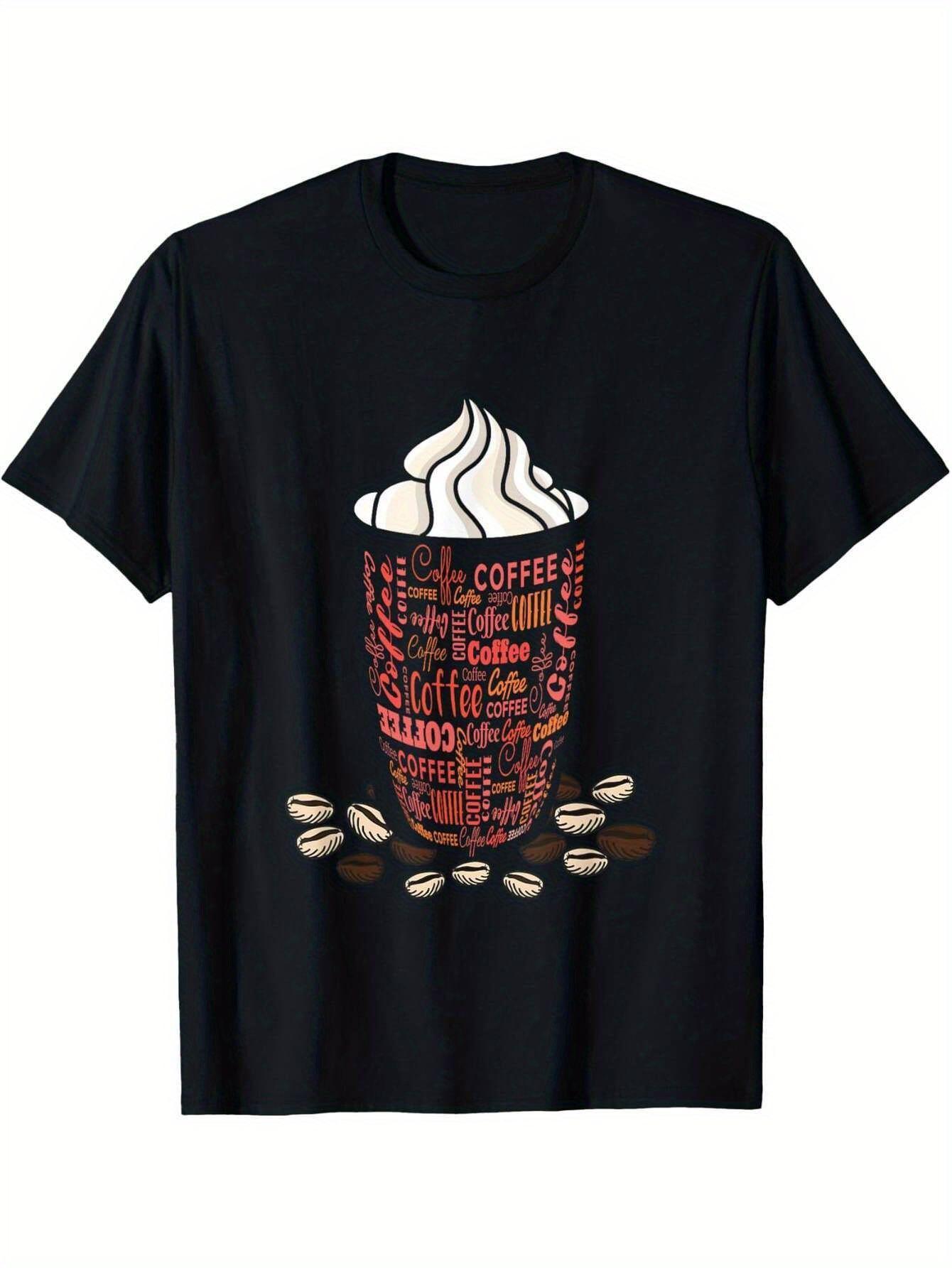 Coffee Lover Graphic T-shirt - 100% Cotton Relaxed Fit Short Sleeve Tee with Coffee Bean S